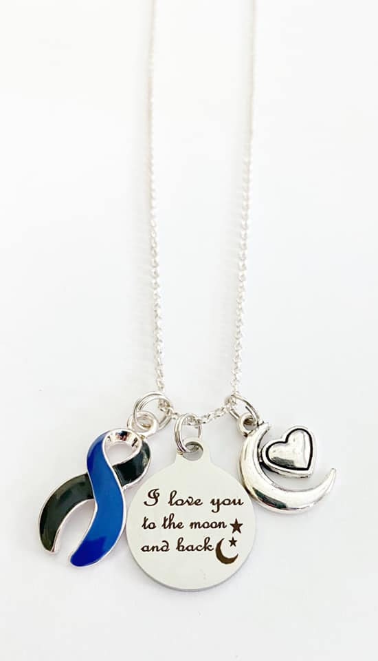 Ocular Melanoma Blue Black Awareness I Love You To the Moon and Back Laser Engraved Necklace You Select Chain Material and Length