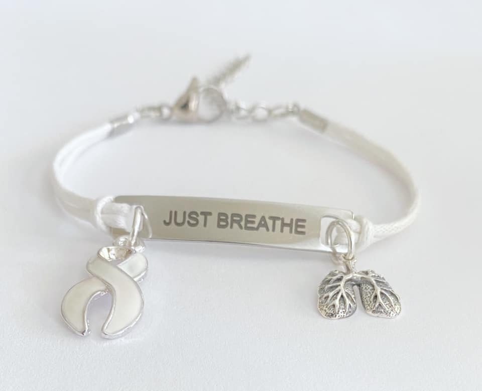 Just Breathe Sterling Silver Lung Charm Laser Engraved Relaxation Anxiety Lung Disease Lung Cancer Lung Charm