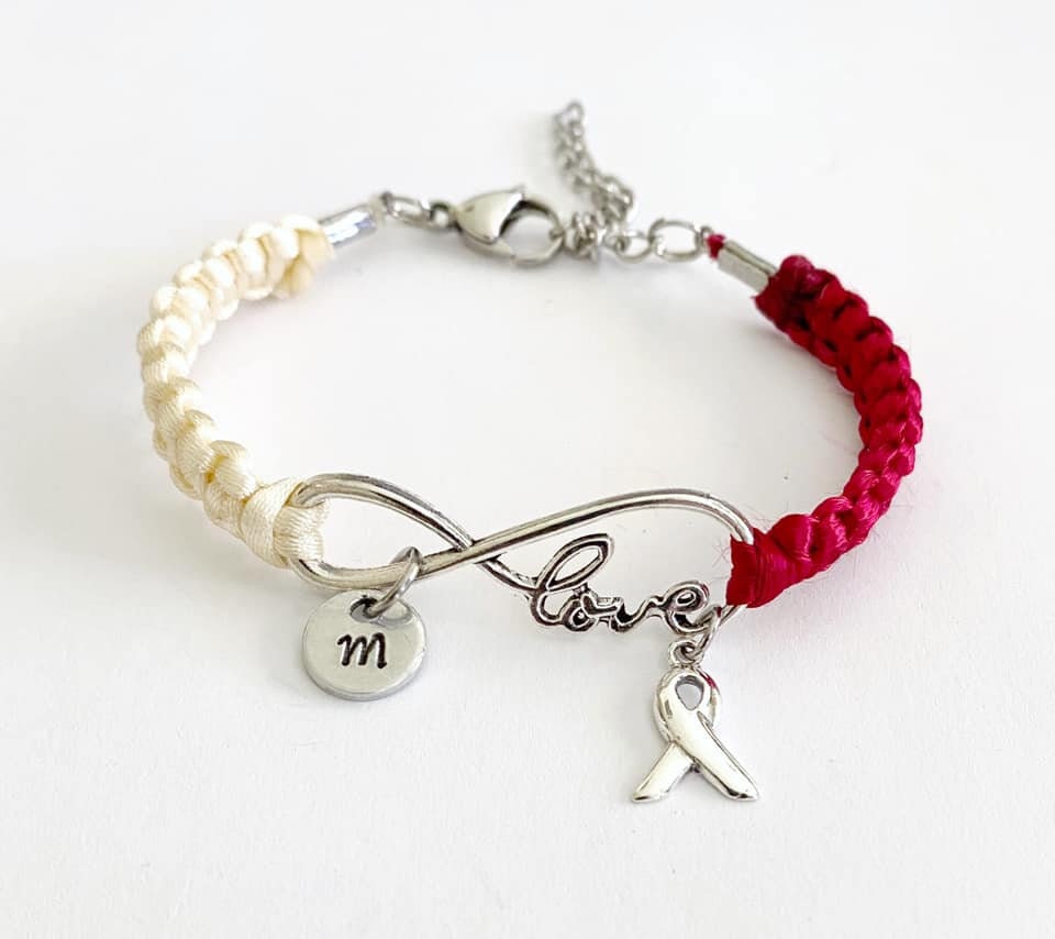 Head and Neck Cancer LOVE Awareness Bracelet Oral Salivary Gland Pharynx Larynx Neck Nasal Cancer Optional Hand Stamped Letter Initial Charm