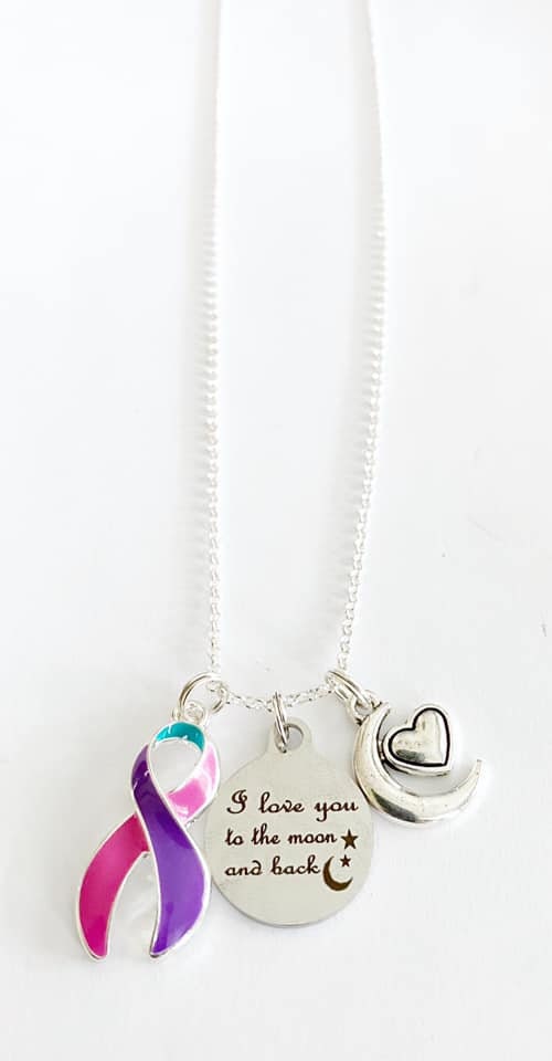 Thyroid Cancer/Disease Awareness Ribbon I Love You To the Moon and Back Laser Engraved Necklace You Select Chain Material and Length