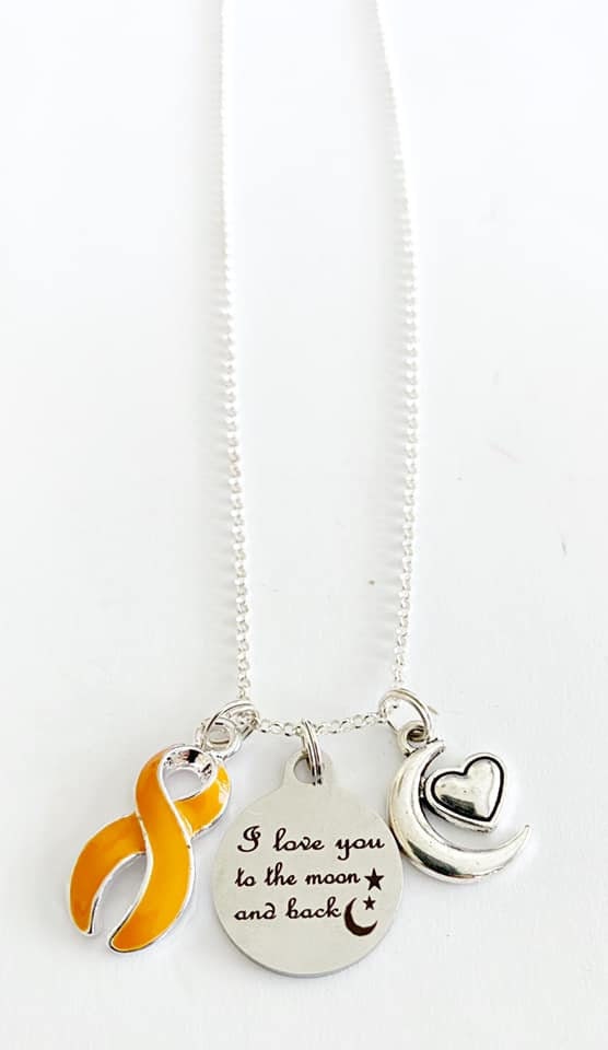 Orange Awareness Ribbon I Love You To the Moon and Back Laser Engraved Necklace You Select Chain Material and Length