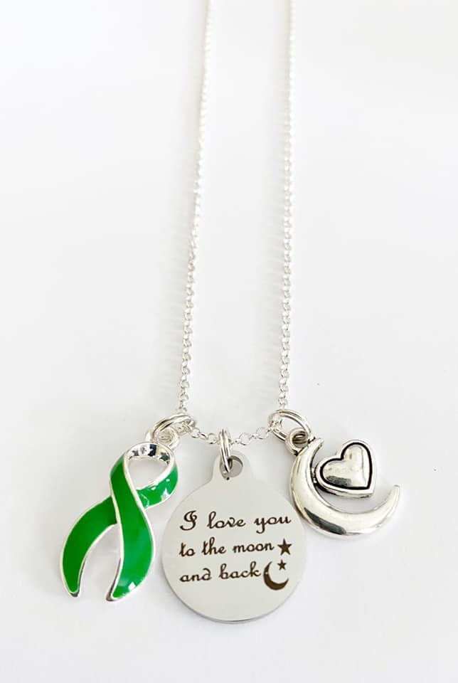 Emerald Awareness I Love You To the Moon and Back Laser Engraved Necklace You Select Chain Material and Length