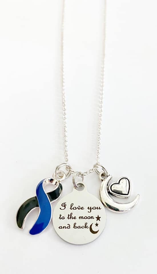 Ocular Melanoma Blue Black Awareness I Love You To the Moon and Back Laser Engraved Necklace You Select Chain Material and Length