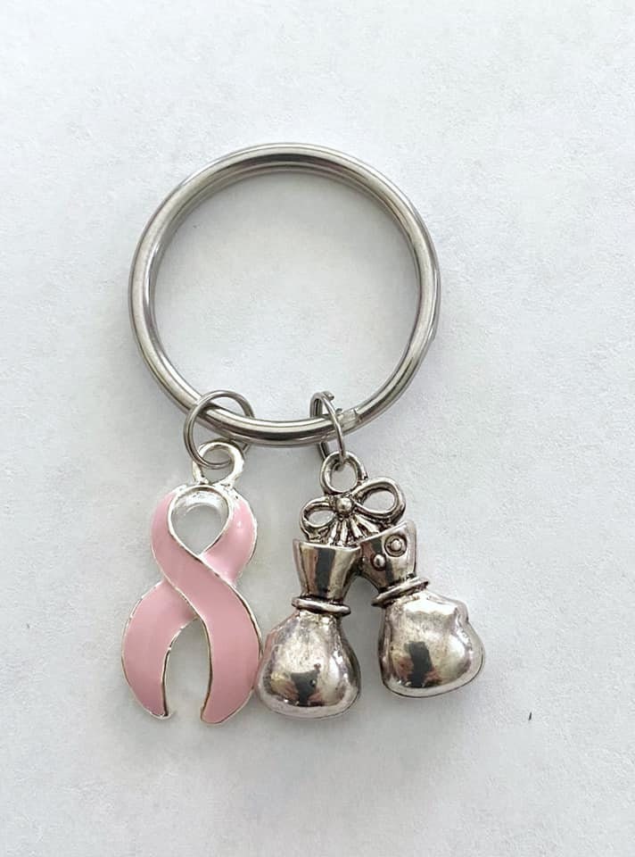Pink Awareness Strength Boxing Glove Key Chain Key Ring With Pink Ribbon Charm Breast Cancer Testicular Cancer