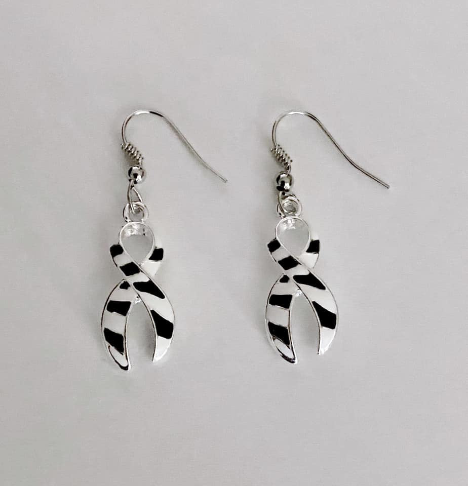 Zebra Print Awareness Ribbon Earrings Carcinoid Cancer Common Variable Immunodeficiency Disorder CVID