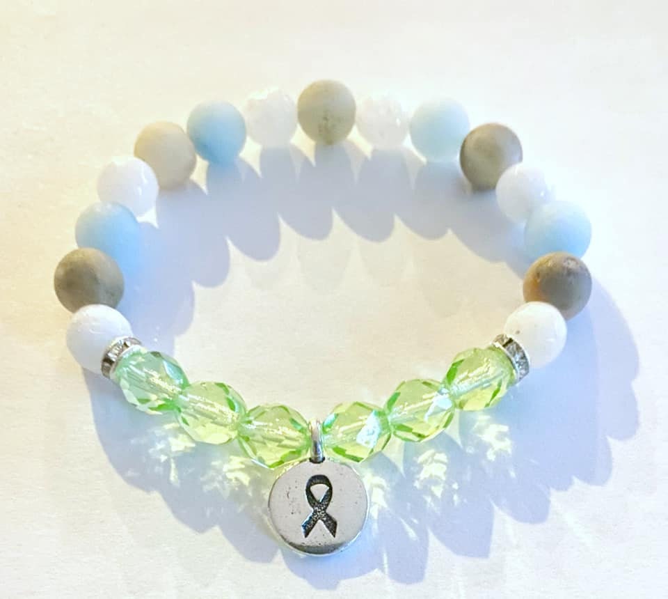 Lymphoma Lime Green Healing Tranquility Peace Awareness Stretch Bracelet Moonstone Amazonite Chalcedony Beads