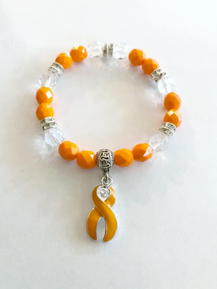 Orange Awareness Stretch Glass Beaded Leukemia MS Kidney Cancer RSD Adhd Self Injury Malnutrition Awareness