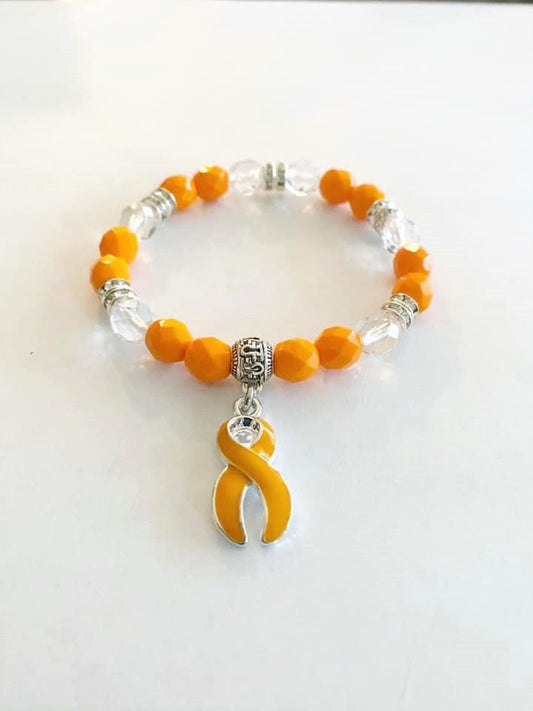 Orange Awareness Stretch Glass Beaded Leukemia MS Kidney Cancer RSD Adhd Self Injury Malnutrition Awareness