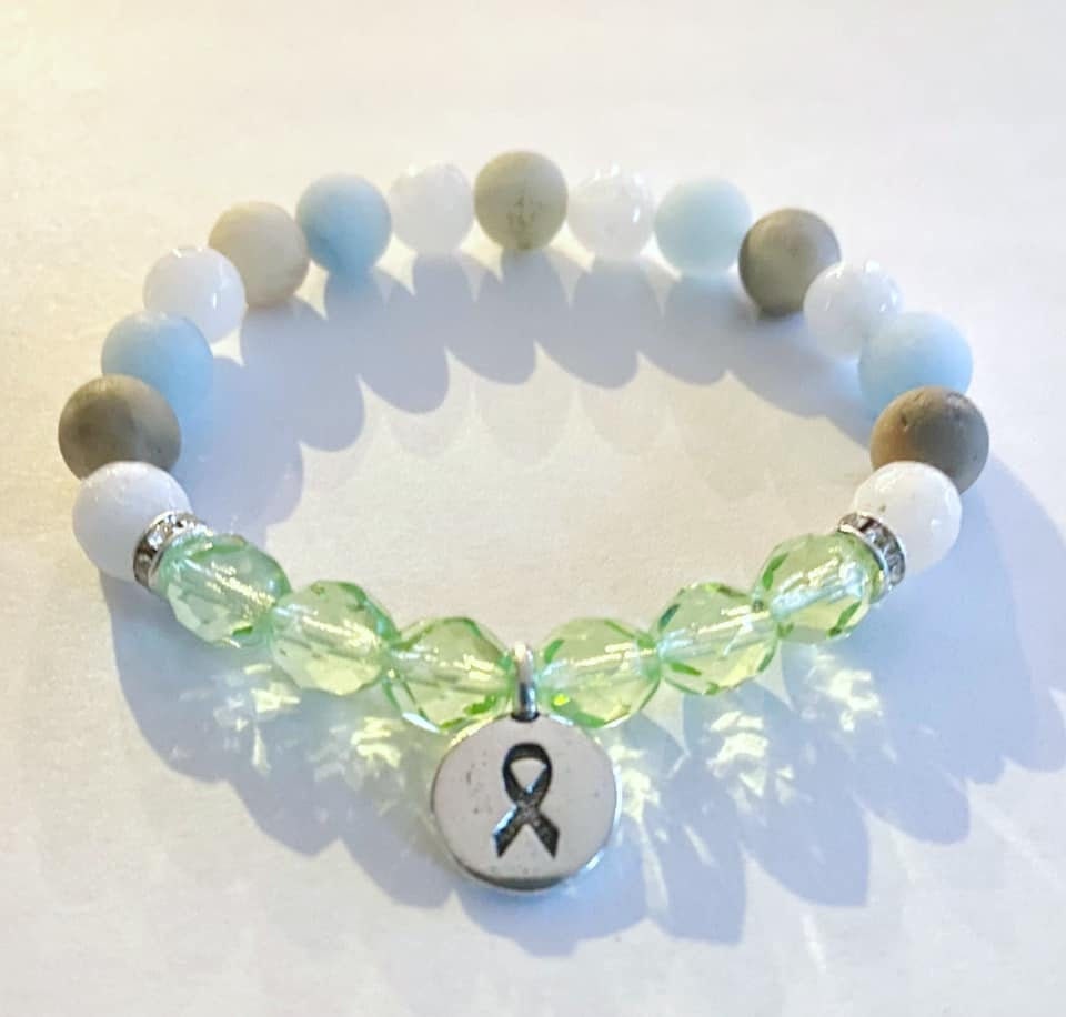 Lymphoma Lime Green Healing Tranquility Peace Awareness Stretch Bracelet Moonstone Amazonite Chalcedony Beads