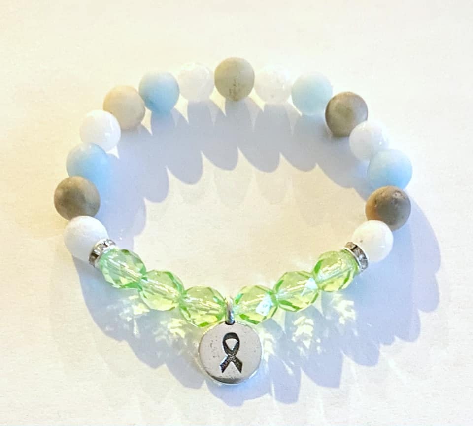 Lymphoma Lime Green Healing Tranquility Peace Awareness Stretch Bracelet Moonstone Amazonite Chalcedony Beads