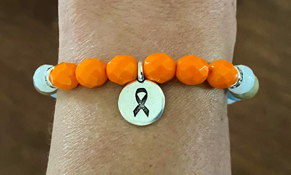 Orange Awareness Healing Tranquility Peace Stretch Bracelet Leukemia Multiple Sclerosis Kidney Cancer Moonstone Amazonite Chalcedony Beads