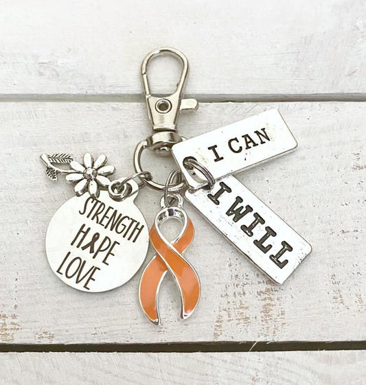 Orange Awareness Strength Hope Love Daisy Flower I Can I Will Zipper Pull Leukemia Kidney Cancer ADHD RSD CRPS