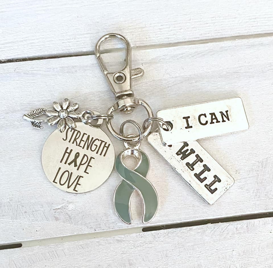 Gray Brain Tumor Brain Cancer Diabetes Asthma Parkinsons Awareness Strength Hope Love Daisy Flower I Can I Will Zipper Pull