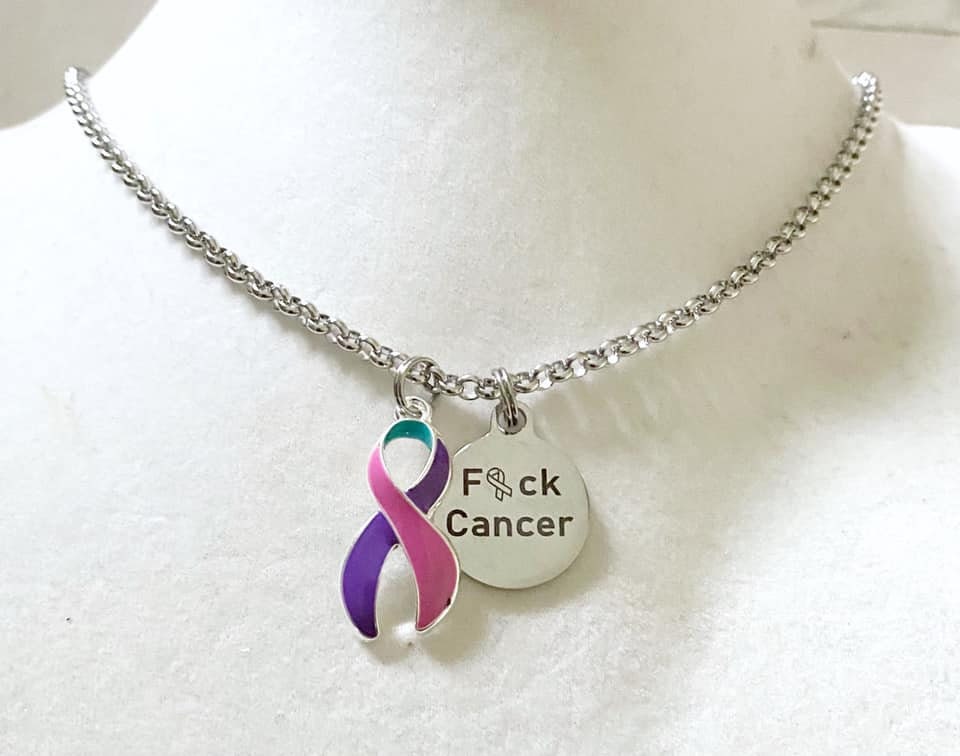 Thyroid Cancer F#ck Cancer Awareness Ribbon Necklace