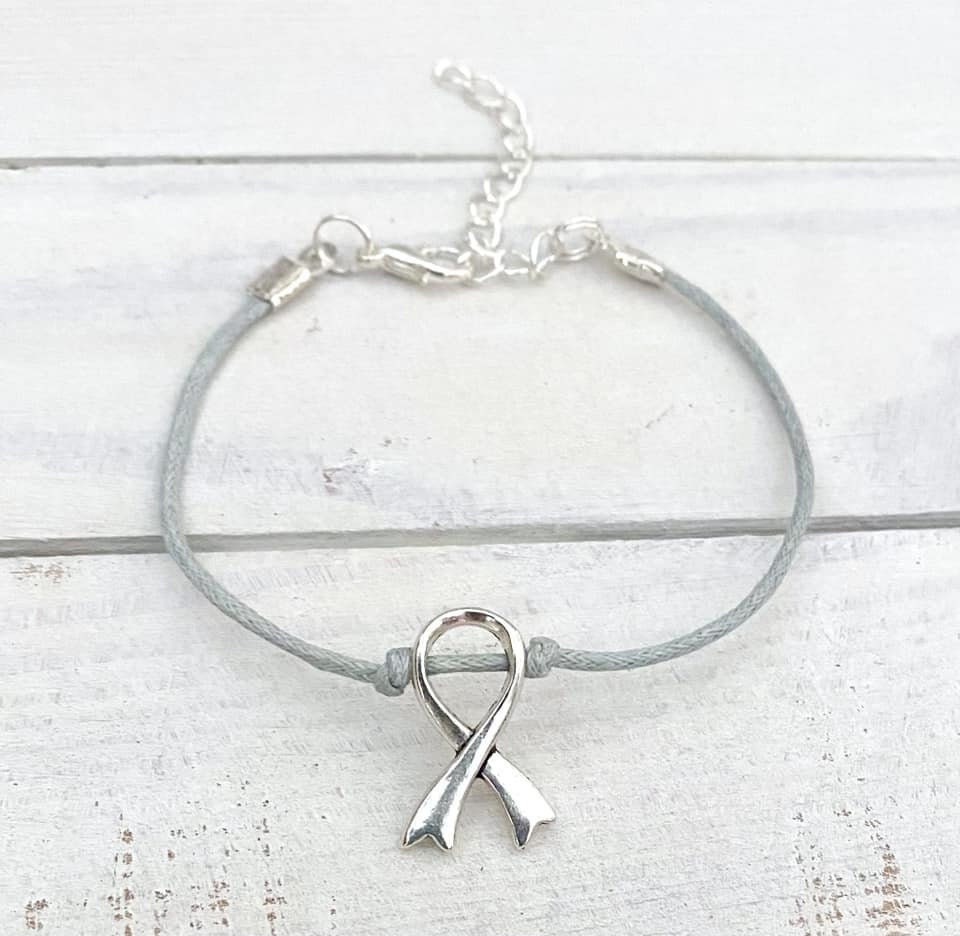 Gray Awareness Awareness Ribbon Charm Bracelet YOU Select Bracelet Length Brain Cancer Brain Tumor Brain Injury Diabetes Asthma Parkinsons