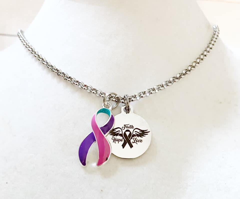 Thyroid Cancer Disease Faith Hope Love Awareness Ribbon Necklace Hashimotos Graves Disease Lupus Hypothyroid Hyperthyroid