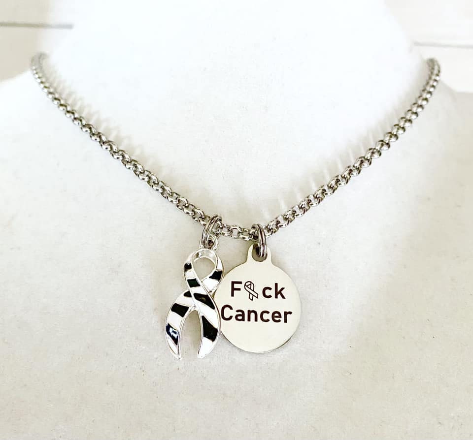 Zebra Carcinoid Cancer F#ck Cancer Black White Awareness Ribbon Laser Engraved Necklace You Select Chain Length