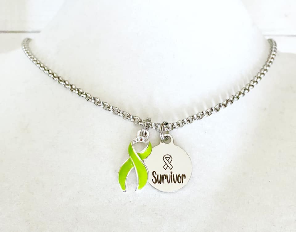 Lympohoma Lime Green Survivor Awareness Ribbon Necklace You Select Chain Length