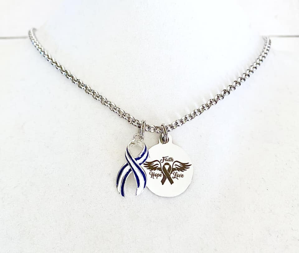 ALS Amyotrophic lateral sclerosis Lou Gehrigs Disease Awareness Faith Hope Love Ribbon Necklace You Select Chain Length