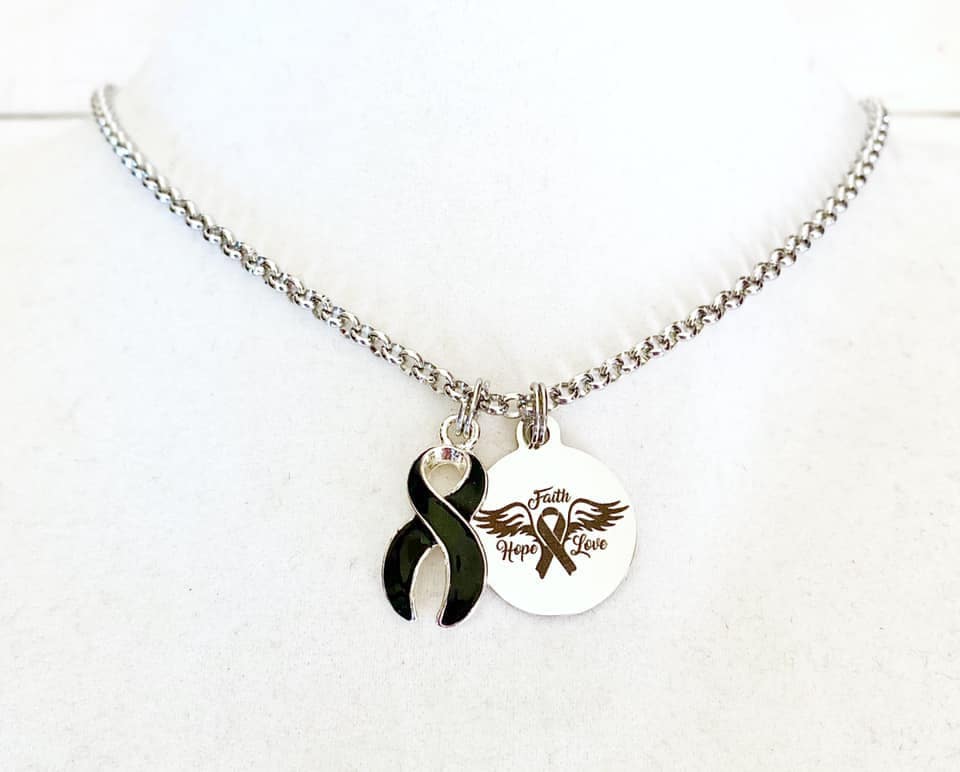 Melanoma Awareness Faith Hope Love Ribbon Necklace You Select Chain Length