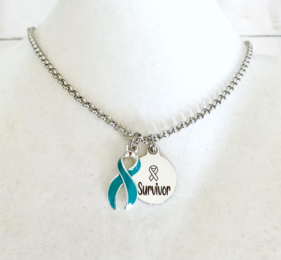 Teal Survivor Awareness Ribbon Necklace You Select Chain Length