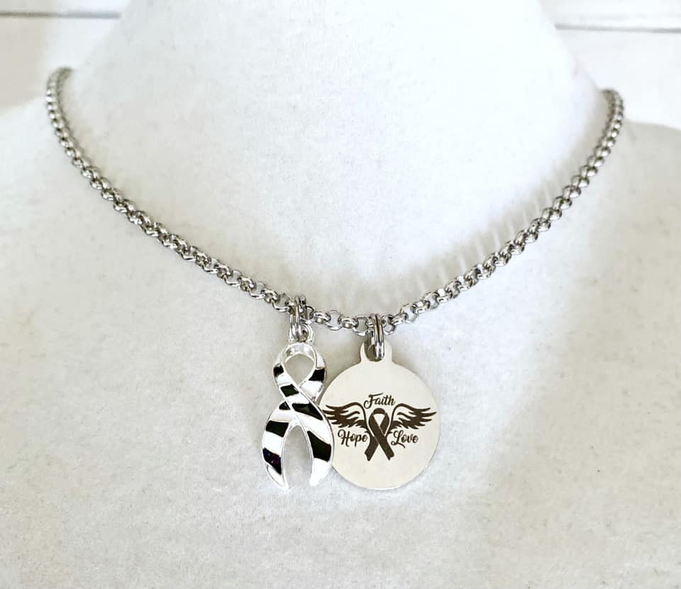 Zebra Black White Awareness Faith Hope Love Ribbon Necklace Carcinoid Cancer CVID You Select Chain Length