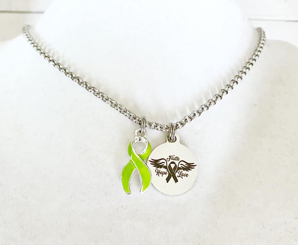 Lymphoma Lime Green Awareness Faith Hope Love Ribbon Necklace You Select Chain Length
