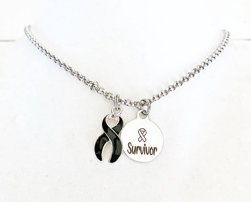 Melanoma Skin Cancer Survivor Awareness Ribbon Necklace You Select Chain Length