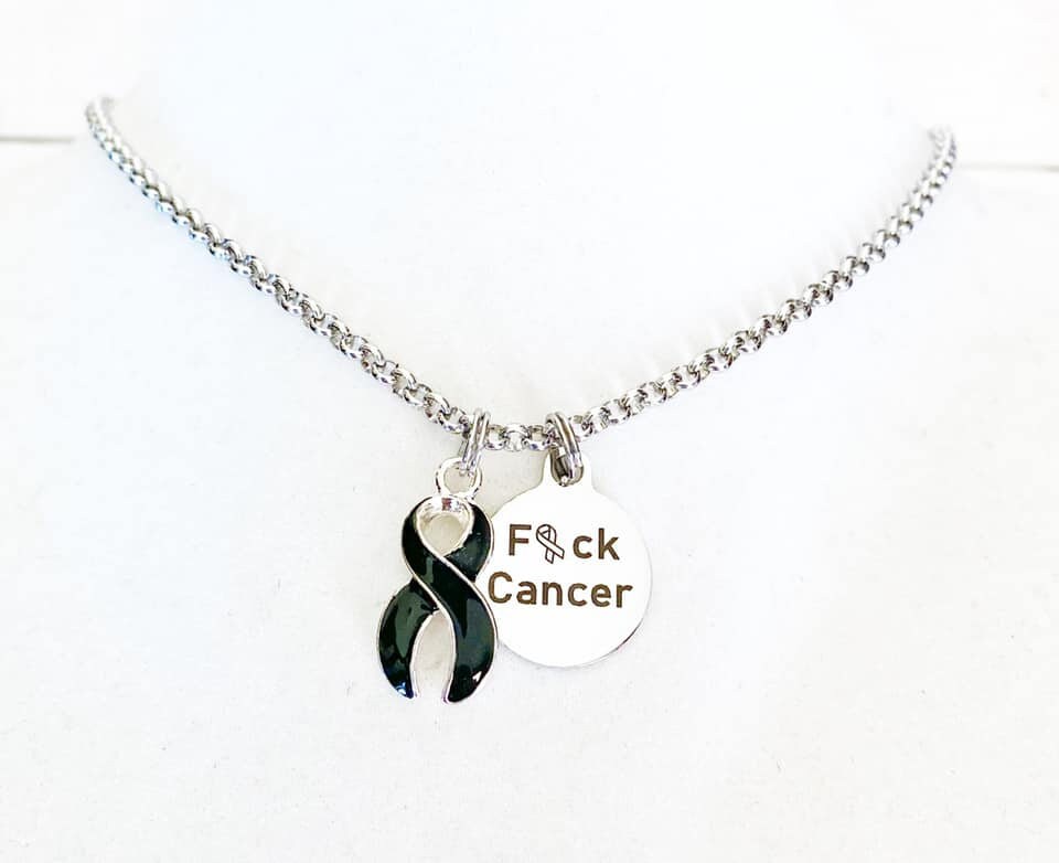 Melanoma Skin Cancer F#ck Cancer Black Awareness Ribbon Laser Engraved Necklace You Select Chain Length