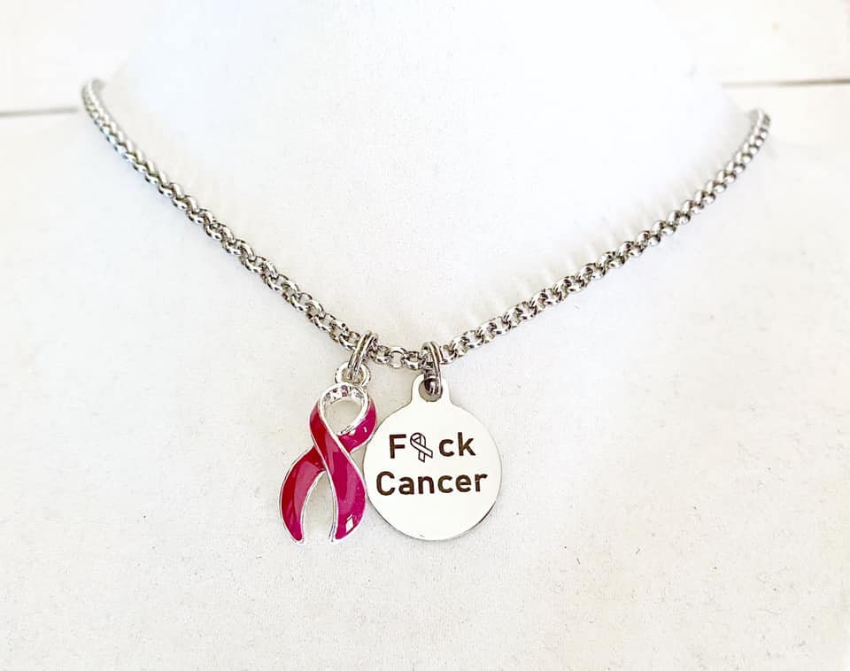 Multiple Myeloma Oral Cancer F#ck Cancer Burgundy Awareness Ribbon Laser Engraved Necklace You Select Chain Length