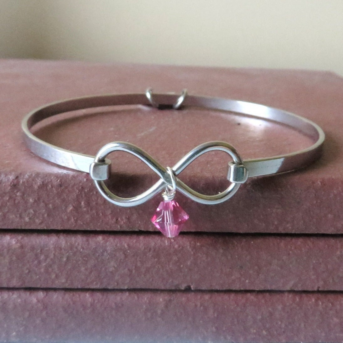 Pink Awareness Breast Cancer Testicular Cancer Birthparent Awareness Infinity Bracelet LOVE HOPE You Choose Charm(s)