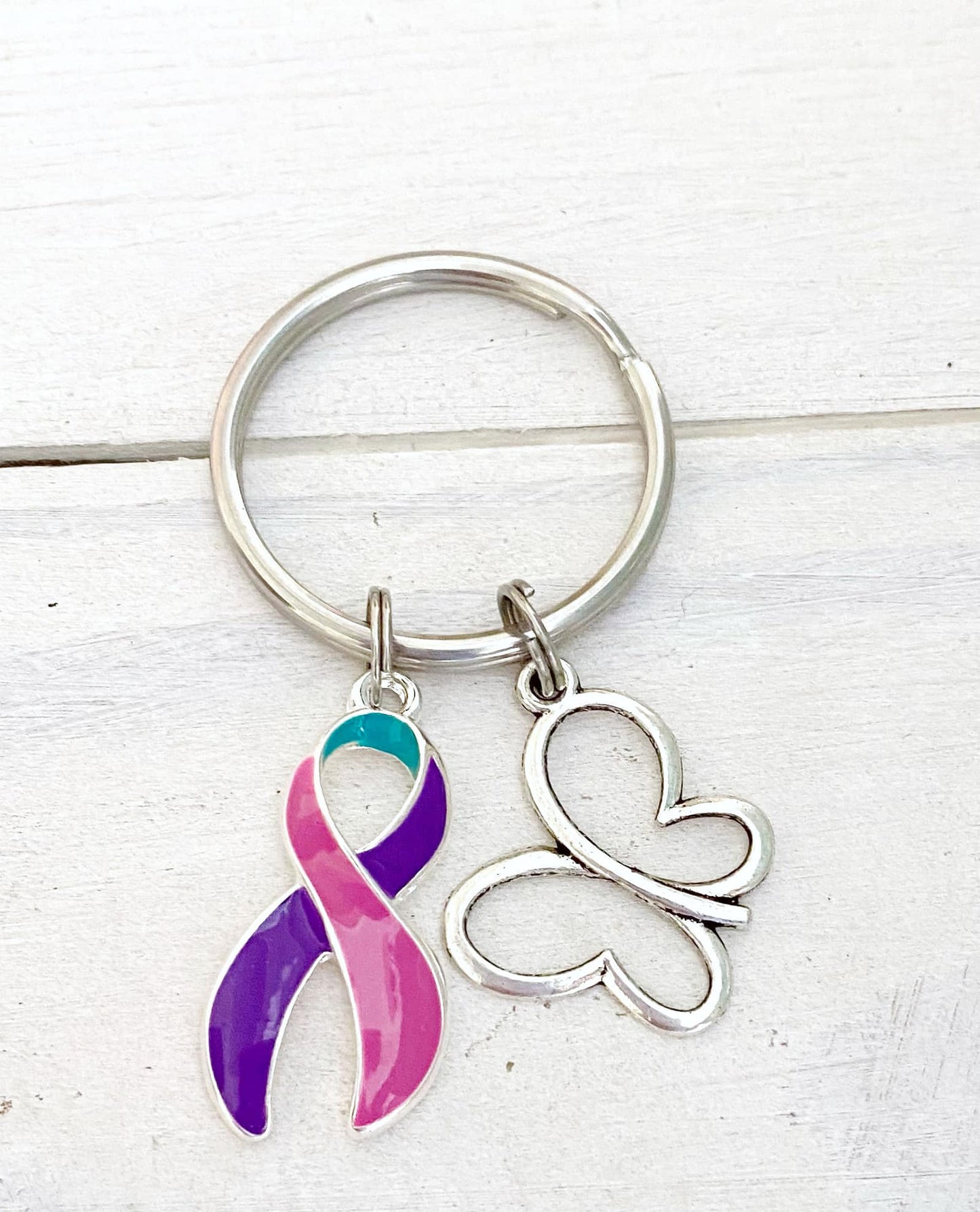 Thyroid Cancer Disease Awareness Butterfly Zipper Pull Key Chain Hashimotos Graves Lupus Hypothyroid Hyperthyroid