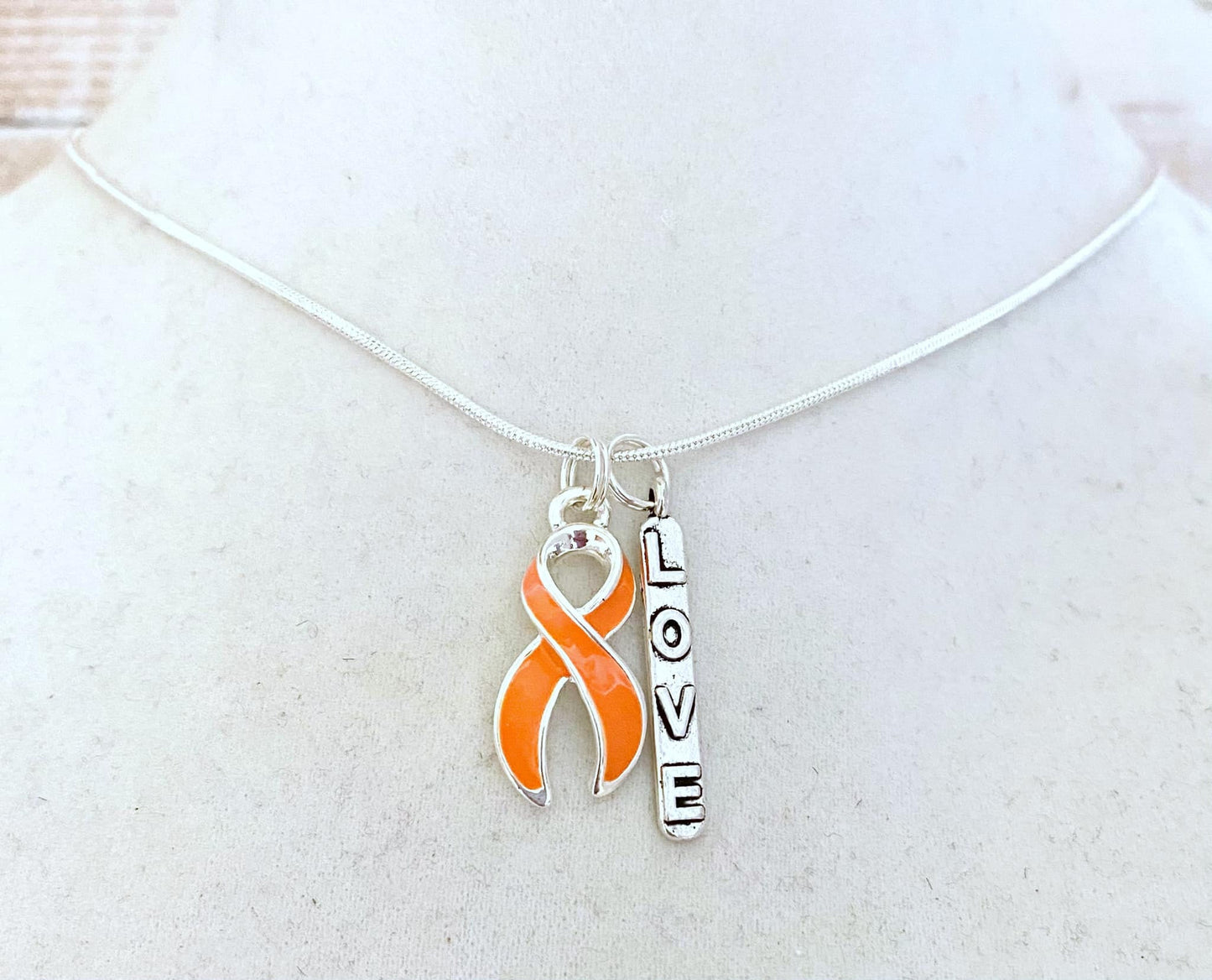 Orange Customizable Awareness Ribbon Charm Necklace with Optional Add On Charms