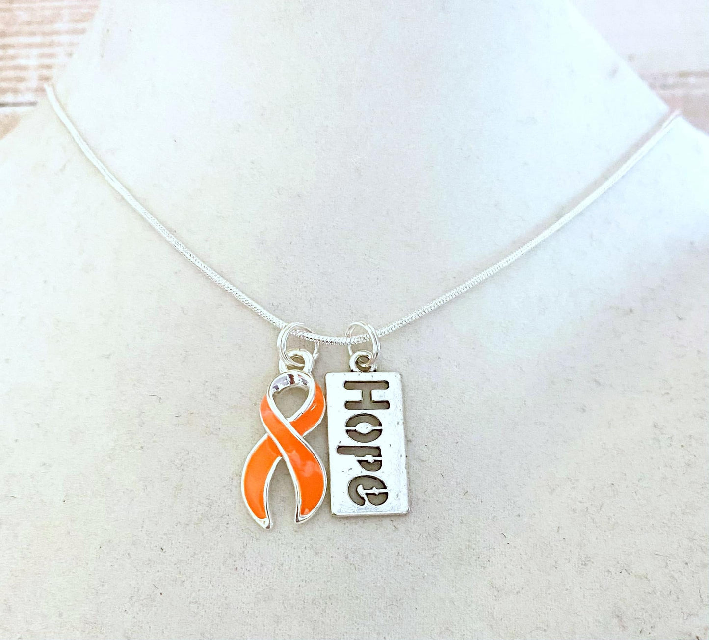 Orange Customizable Awareness Ribbon Charm Necklace with Optional Add On Charms