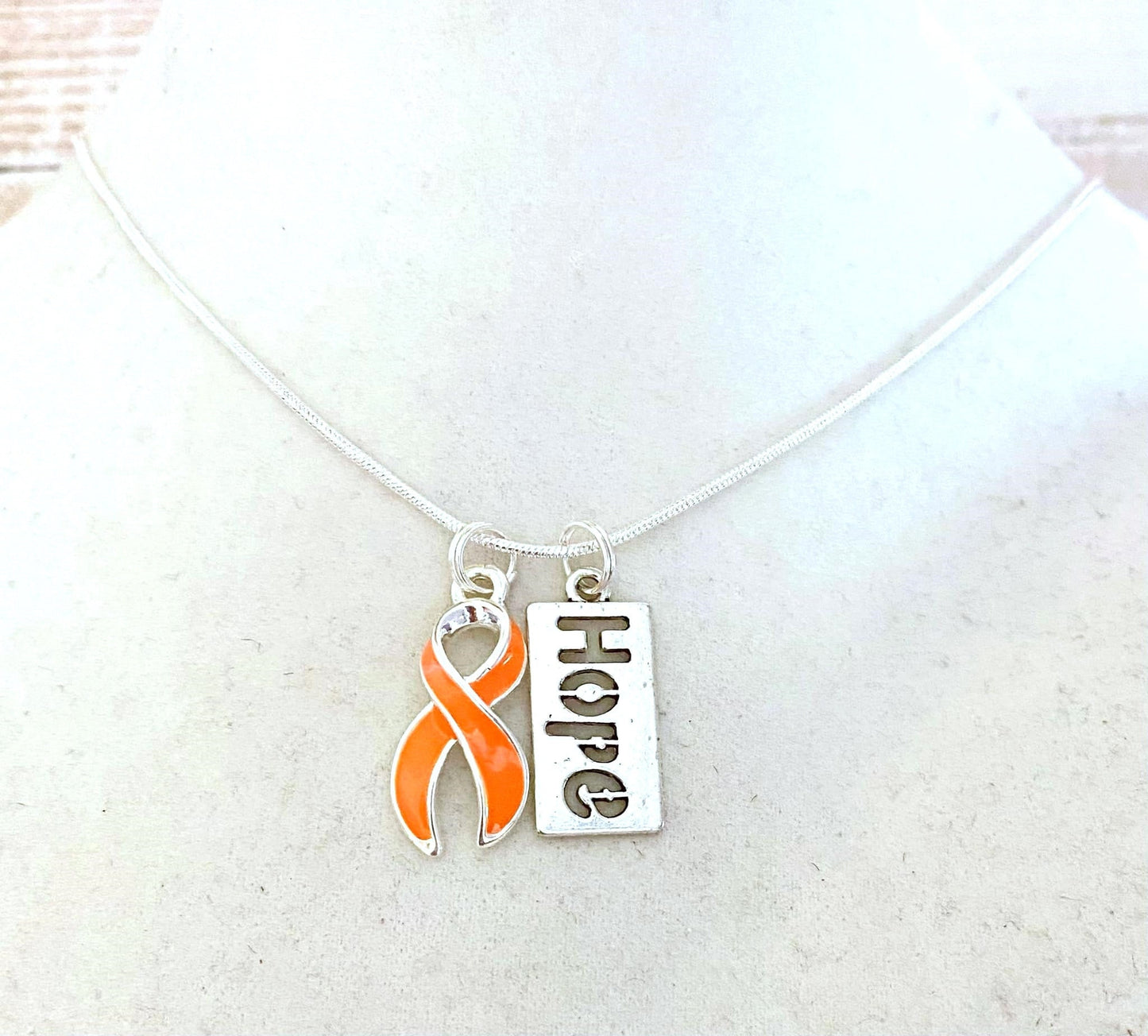 Orange Customizable Awareness Ribbon Charm Necklace with Optional Add On Charms