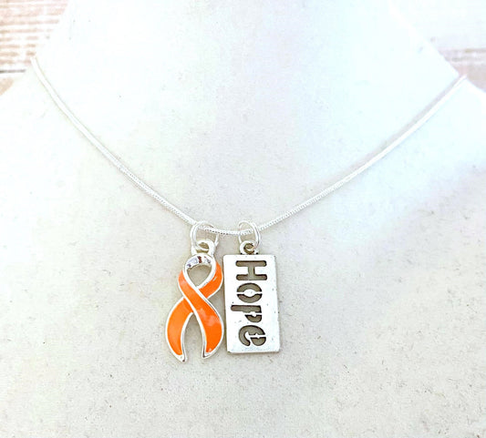 Orange Customizable Awareness Ribbon Charm Necklace with Optional Add On Charms