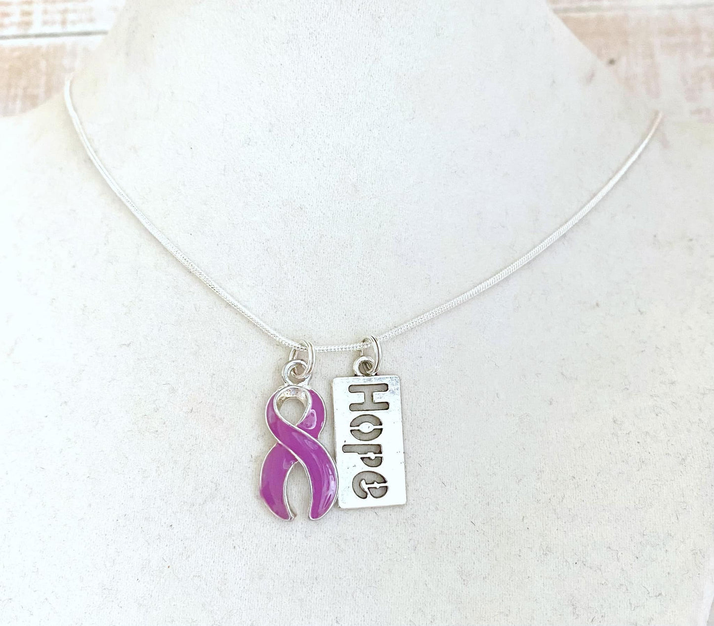 Purple Customizable Awareness Ribbon Charm Necklace with Optional Add On Charms