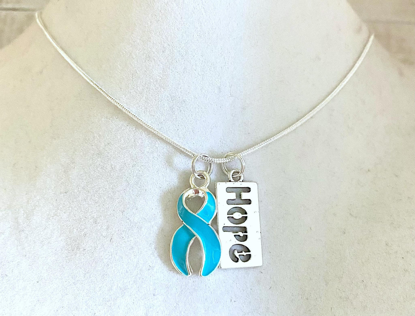 Turquoise Customizable Awareness Ribbon Charm Necklace with Optional Add On Charms