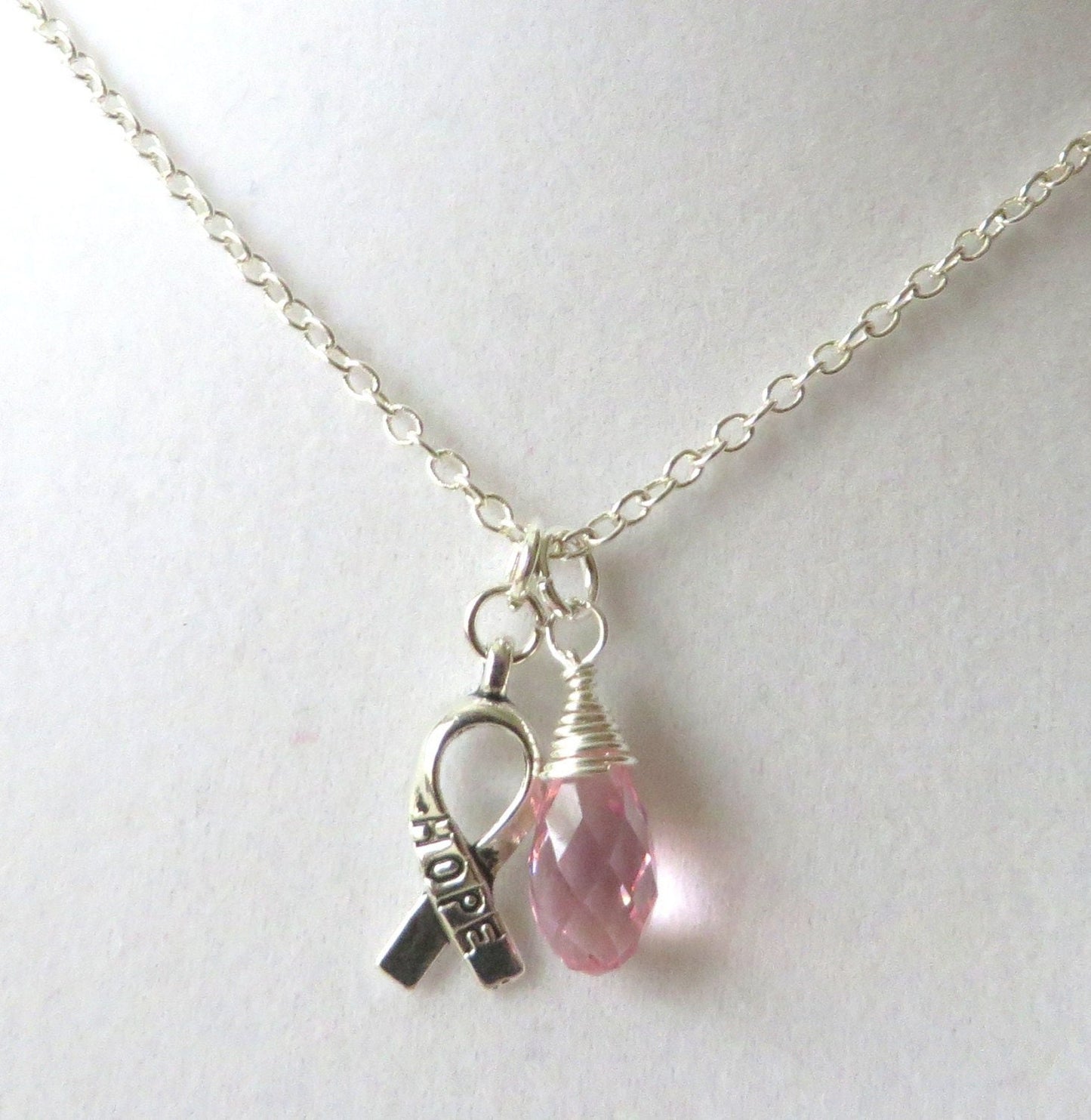 Pink Awareness Ribbon Hope Survivor Silver Ribbon Pendant Necklace You Choose Ribbon Design