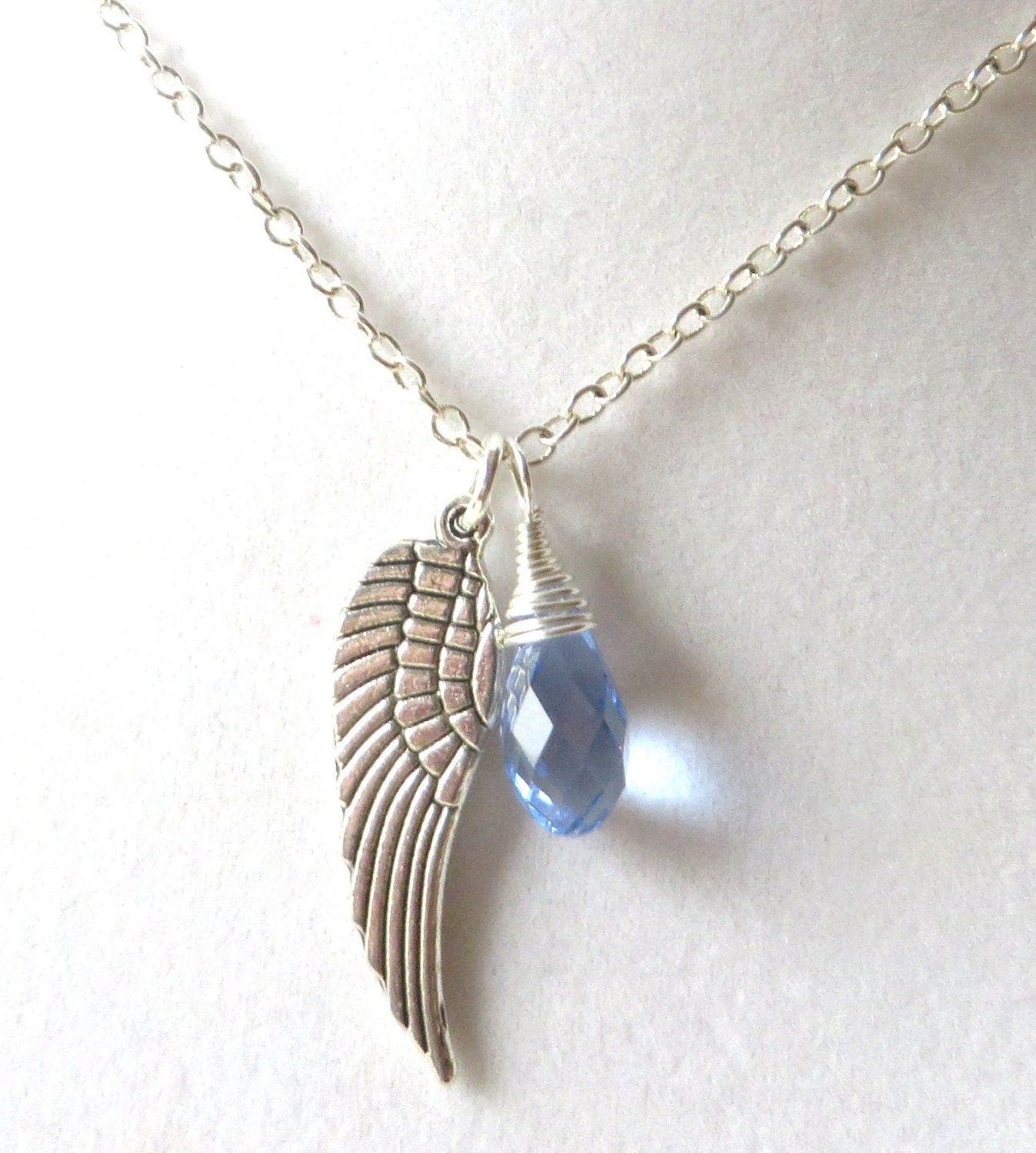 Angel Wing Periwinkle Awareness Loss Pendant Necklace