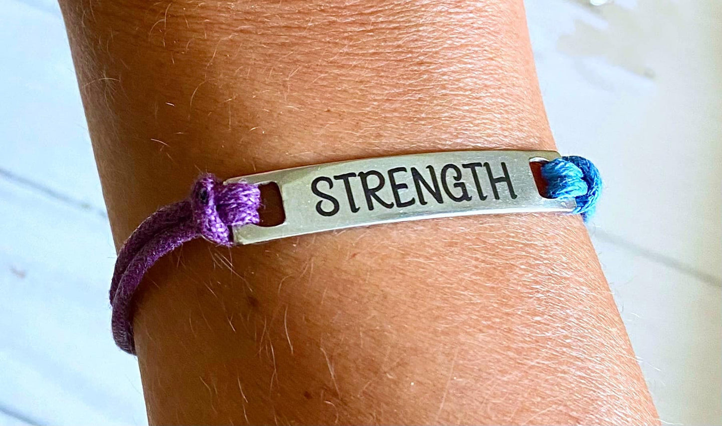 Rheumatoid Arthritis STRENGTH Laser Engraved Optional Ribbon Charm Bracelet