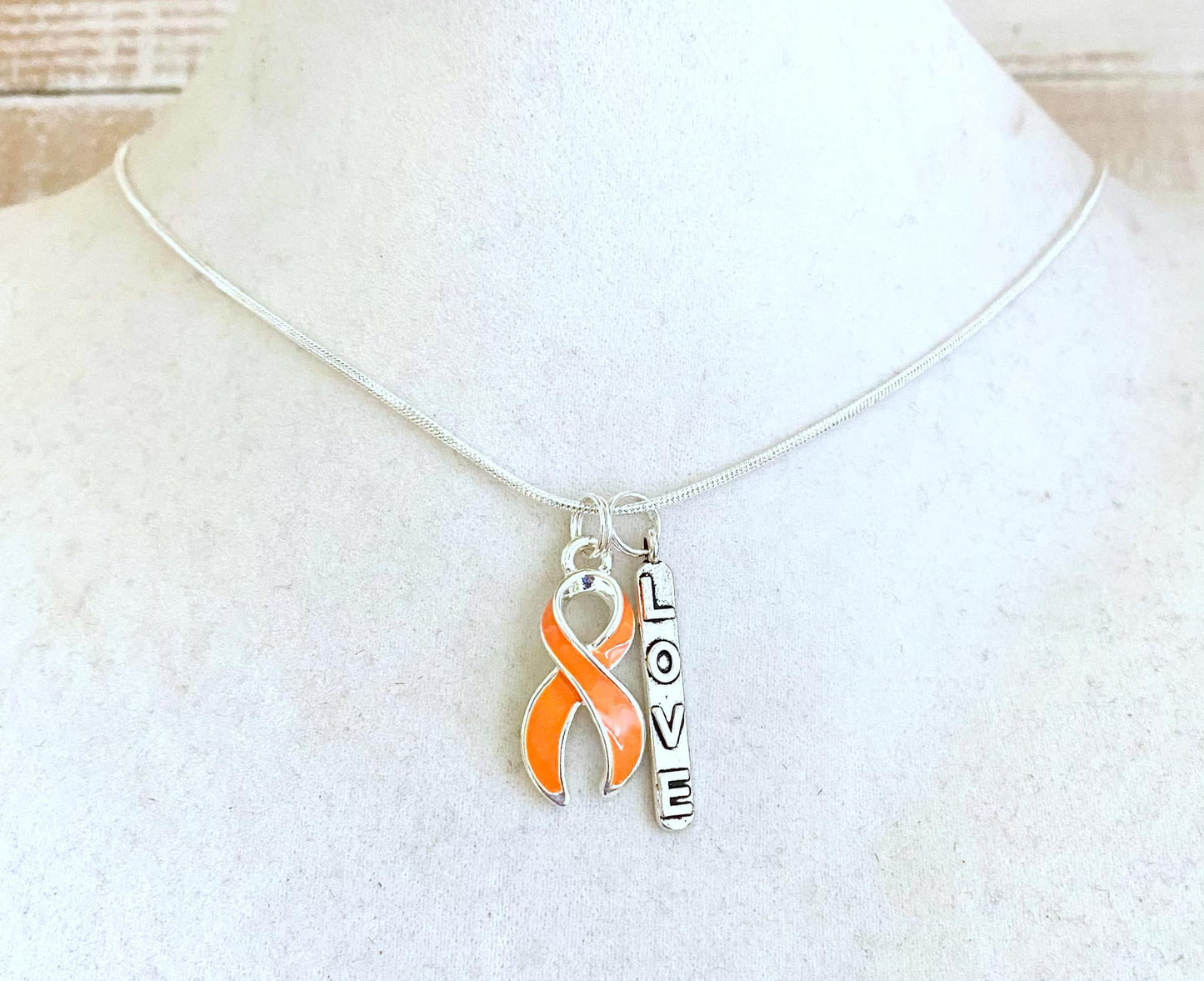 Orange Customizable Awareness Ribbon Charm Necklace with Optional Add On Charms