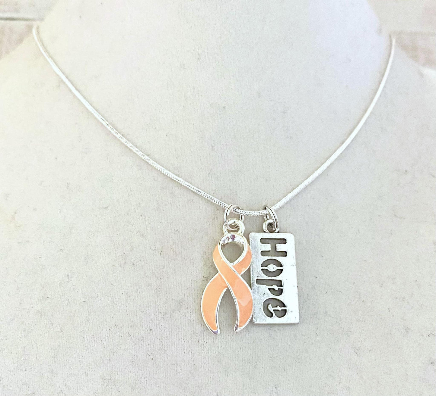 Peach Customizable Awareness Ribbon Charm Necklace with Optional Add On Charms
