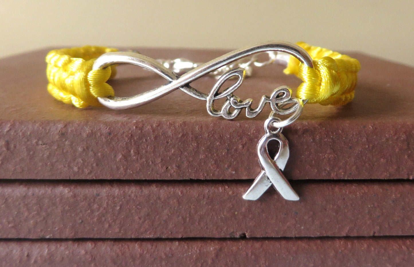 Yellow Awareness LOVE Bracelet Endometriosis Bone Cancer Osteosarcoma Spina Bifida Suicide Liver Diseases Armed Forces Return