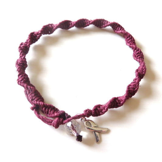 Anklet Burgundy Awareness Ribbon Charm Multiple Myeloma Oral Cancer Brain Aneurysm Amyloidosis Migraine Adults with Disabilities Awareness