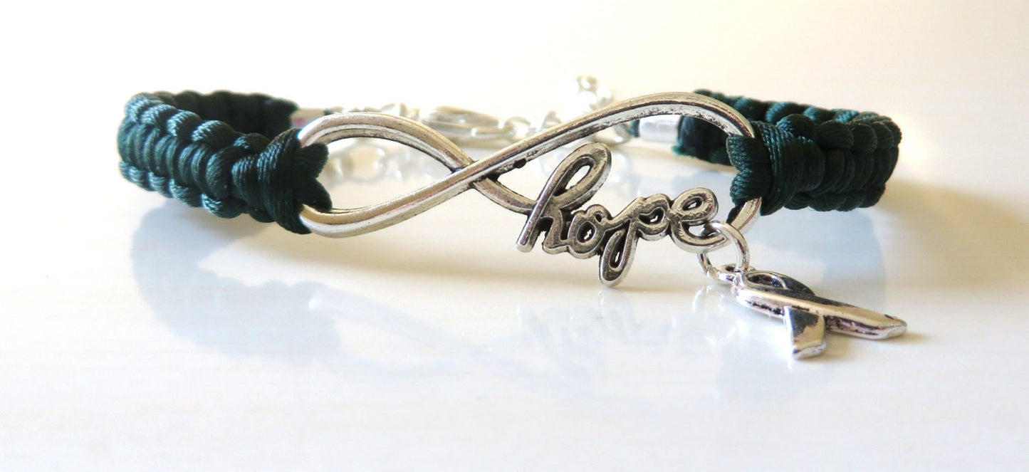 Green Awareness HOPE Bracelet Kidney Lyme Disease Organ Tissue Donation Bipolar Juv Diabetes CP Glaucoma Tourettes Mental Health