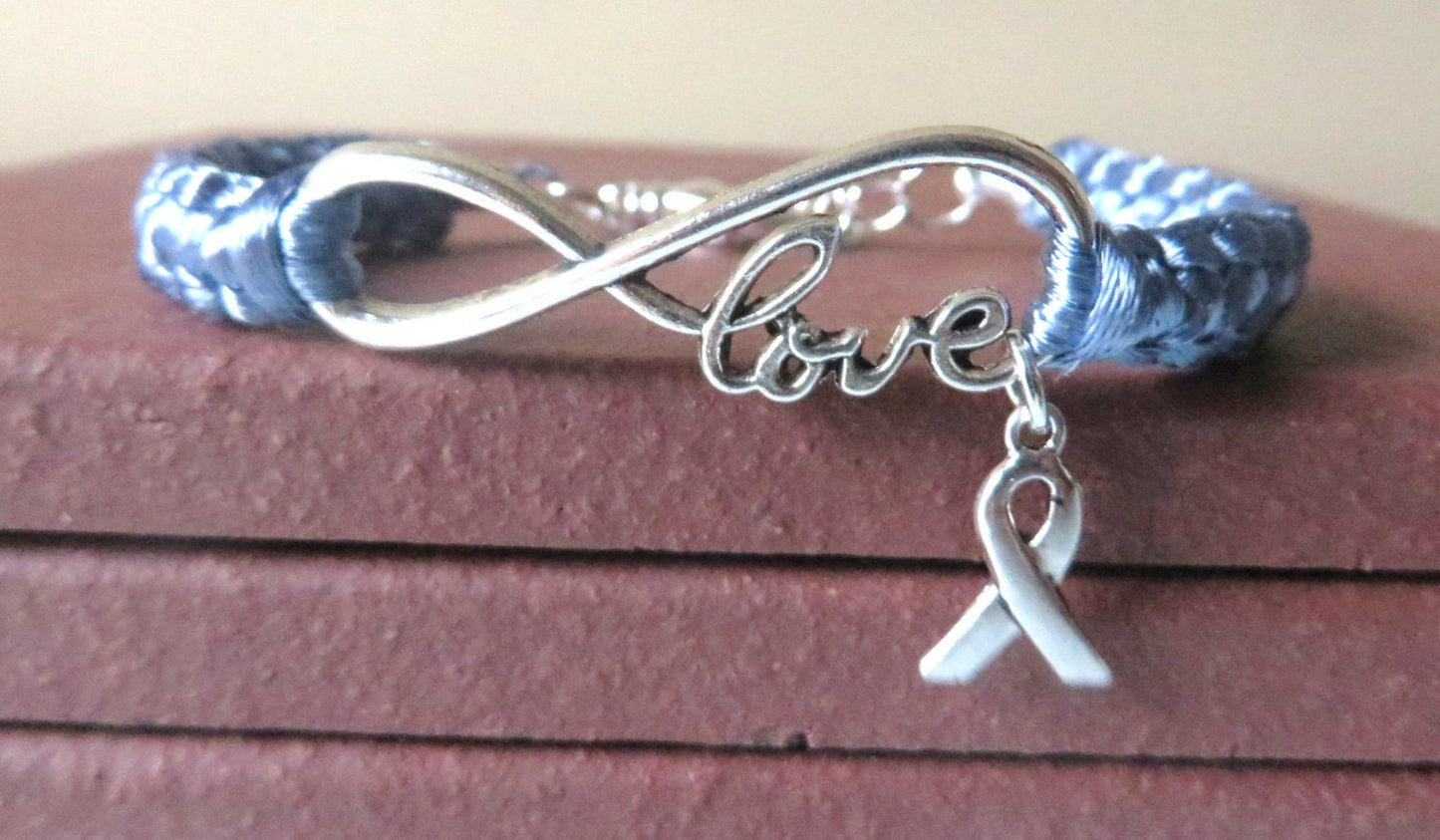Periwinkle Awareness LOVE Bracelet with Optional Letter Charm Esophageal Cancer Stomach Cancer Eating Disorders Pulmonary Hypertension