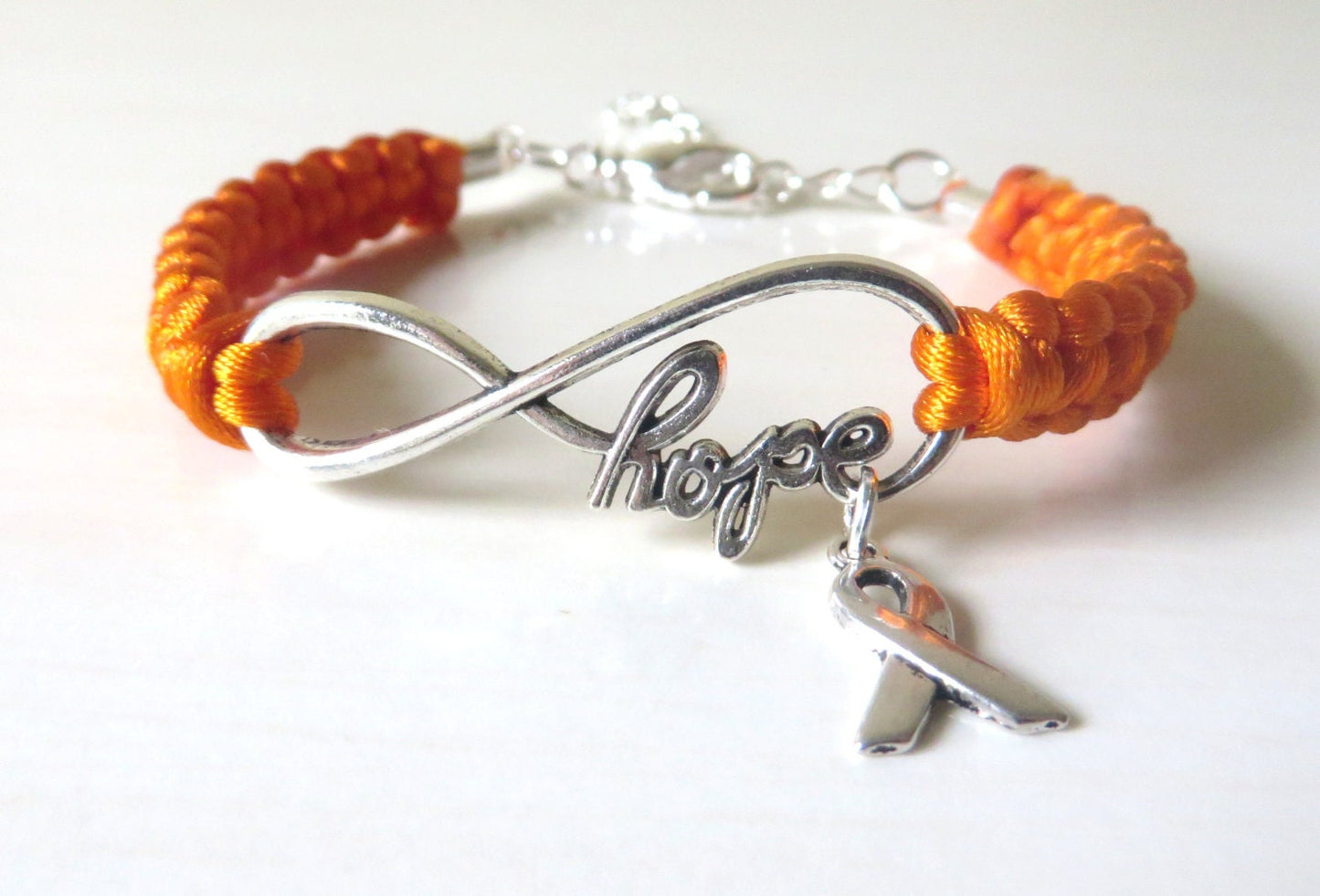 Orange Awareness Ribbon HOPE Charm Bracelet with Optional Hand Stamped Letter Initial Charm