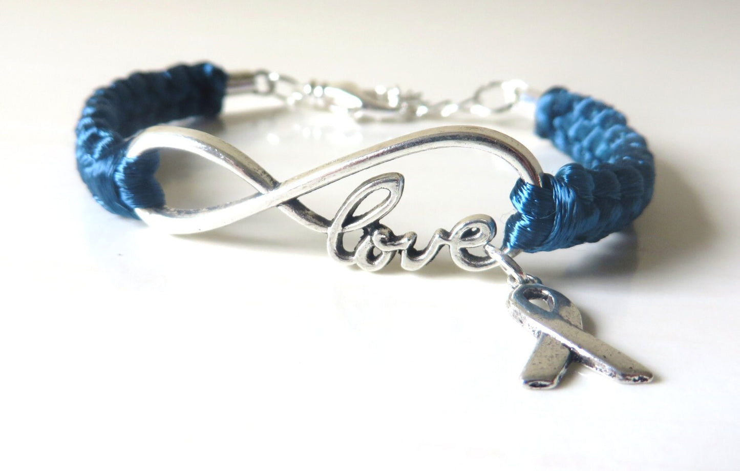 Teal Awareness LOVE Charm Bracelet Ovarian Cancer Tourettes Syndrome Ocd Anxiety Awareness Ptsd Sexual Assault Scleroderma POSD Hernia