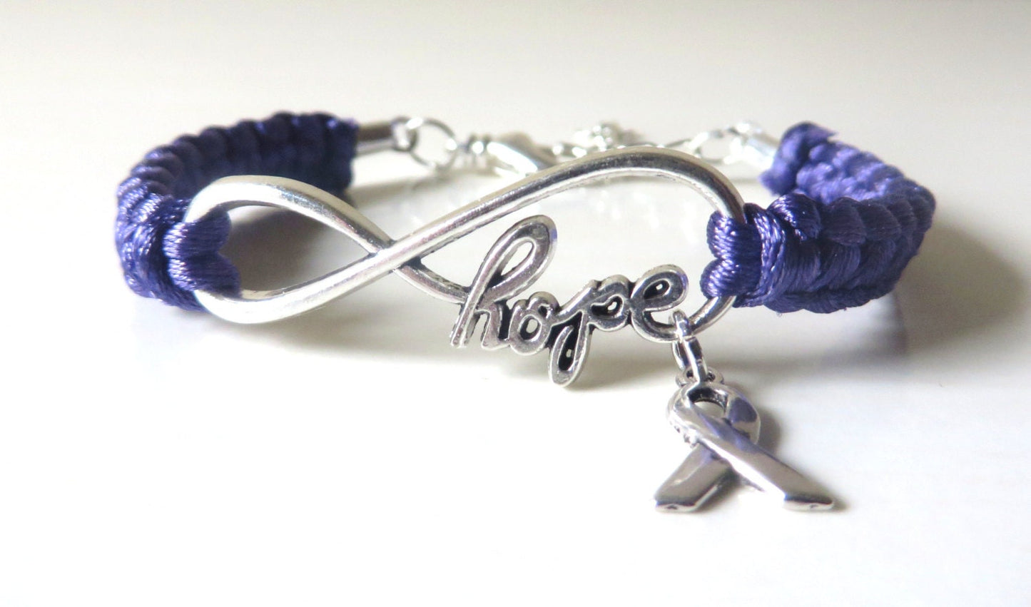 Purple Awareness Ribbon HOPE Charm Bracelet Pancreatic Cancer Alzheimers Dementia Crohns Disease Domestic Violence Foster Care Sarcoidosis